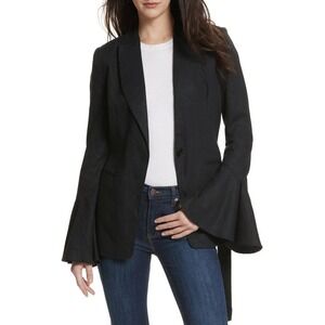 Free People NWOT Flared Sleeve Blazer Jacket S Black Linen Blend Belted Dramatic